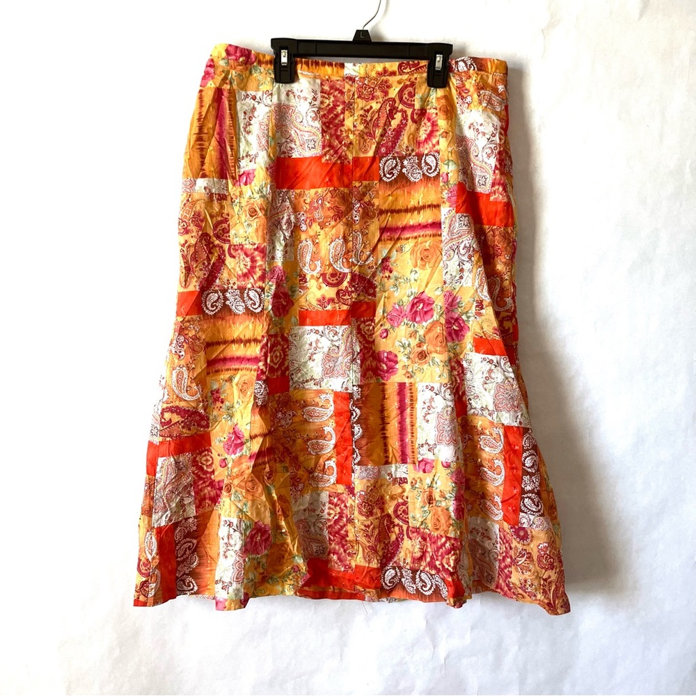 Christopher & Banks Womens size 14 Skirt Orange Patchwork A-line Fairy Y2K Retro